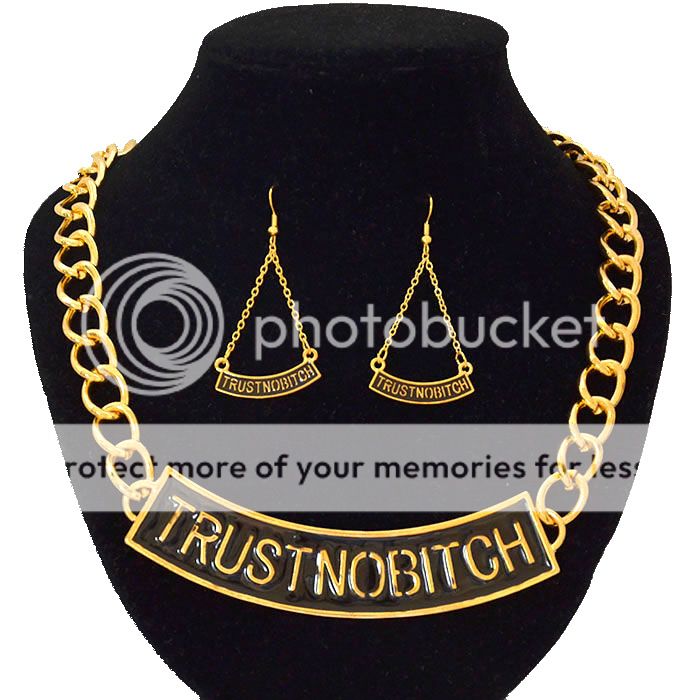 celebrity style gold statement "trust no bitch" chain link
